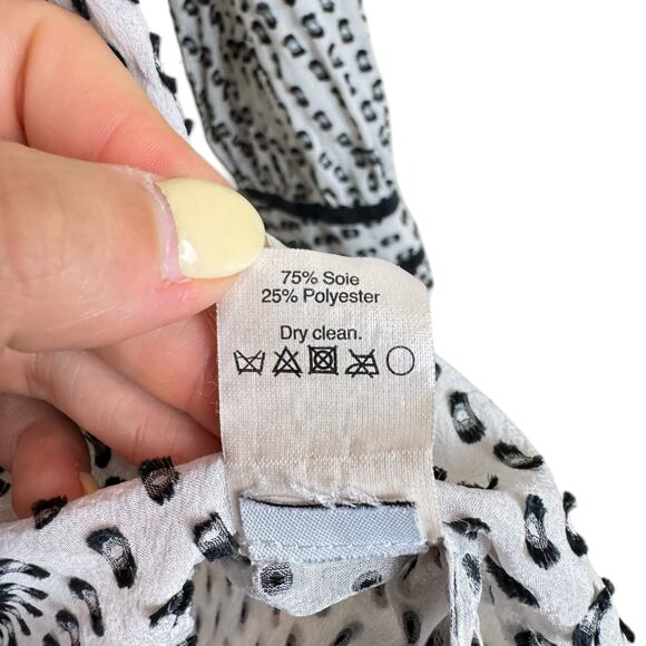 J. Crew Black & White Swiss Dot Silk Blend Long Sleeve Mock Neck Blouse - Picture 14 of 14